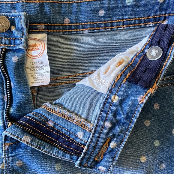2 pair shorts Wonder Nation denim polkadots, sz 12 1/2+ & Jordache sz. 16 girls - Picture 2 of 6